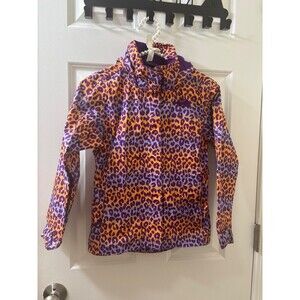 Girls North Face Hyvent Purple Orange Leapord Print Waterproof Rain Jacket SMALL